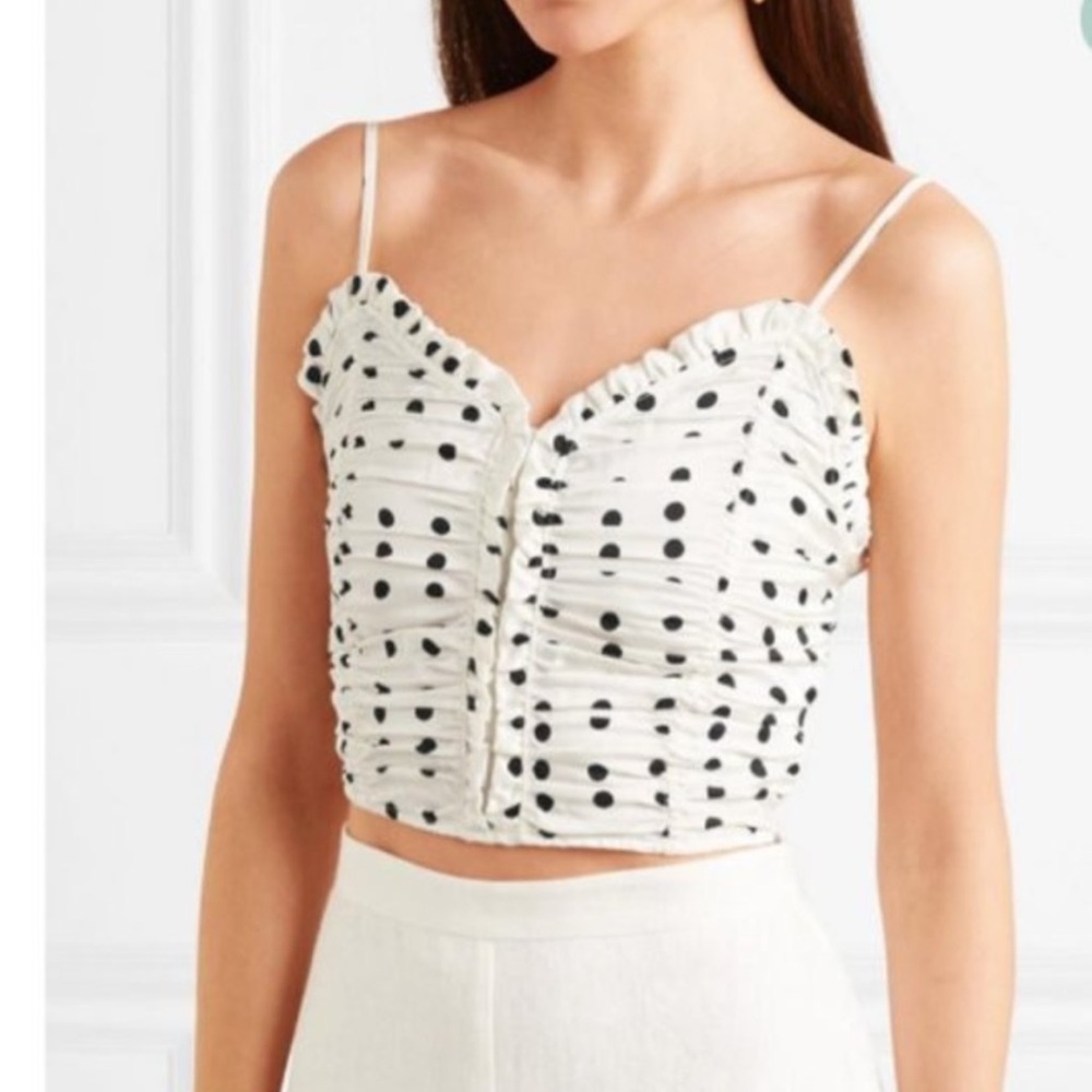 Size 2 Maje “Lenota” Ruched Polka Dot Top